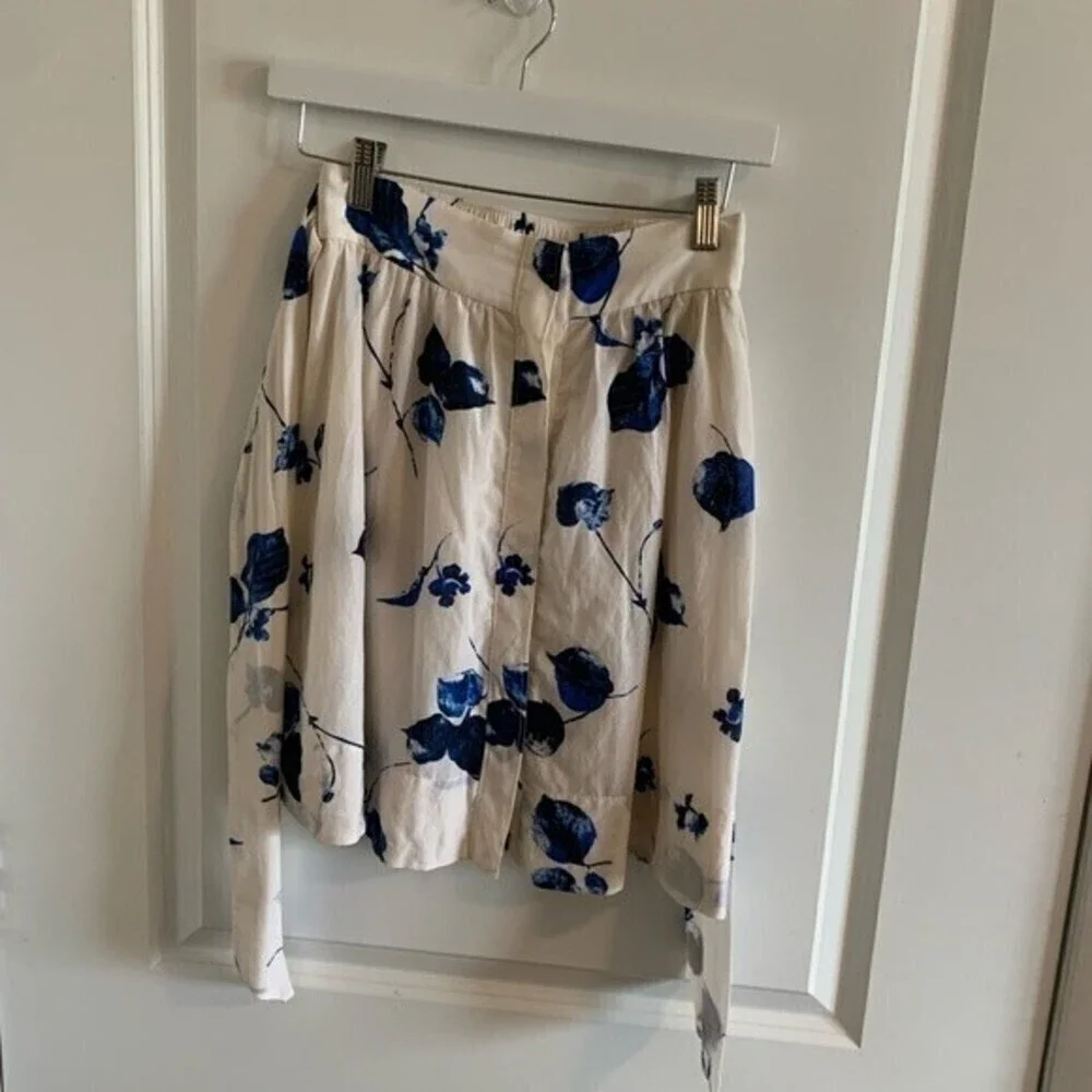 Club Monaco White Blue Tulip Tie Waist Skirt